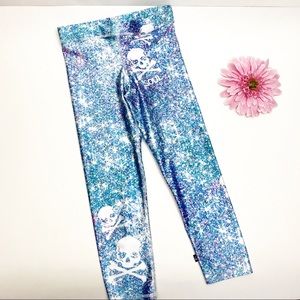 Terez for Soulcycle Glitter Skulls Capri Leggings